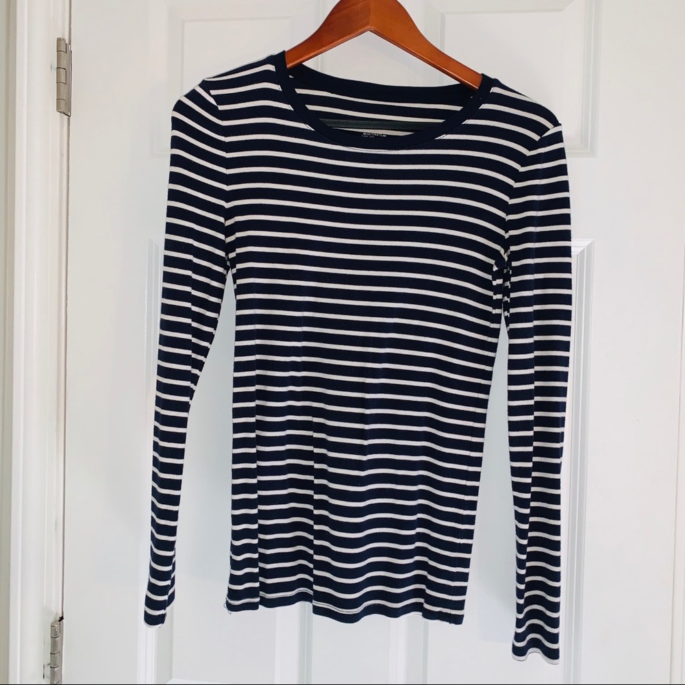 Navy Blue and White Striped Shirt
